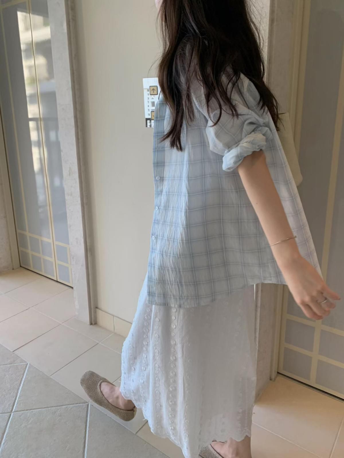 260601 柔光藍格寬鬆襯衫