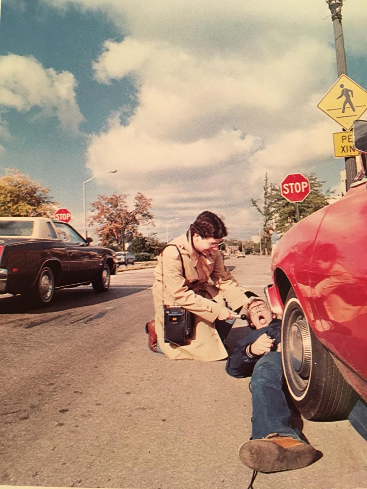 The writer and friend goofing at Northwestern University Journalism school