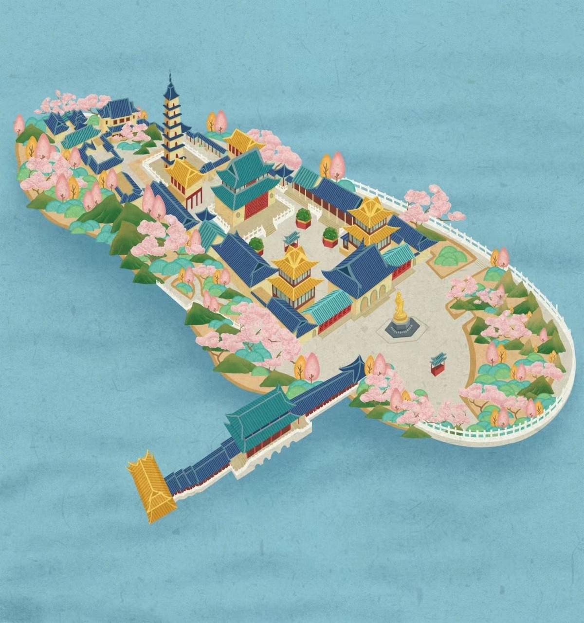 Hand-drawn map of Zhenguo Temple in Yangzhou