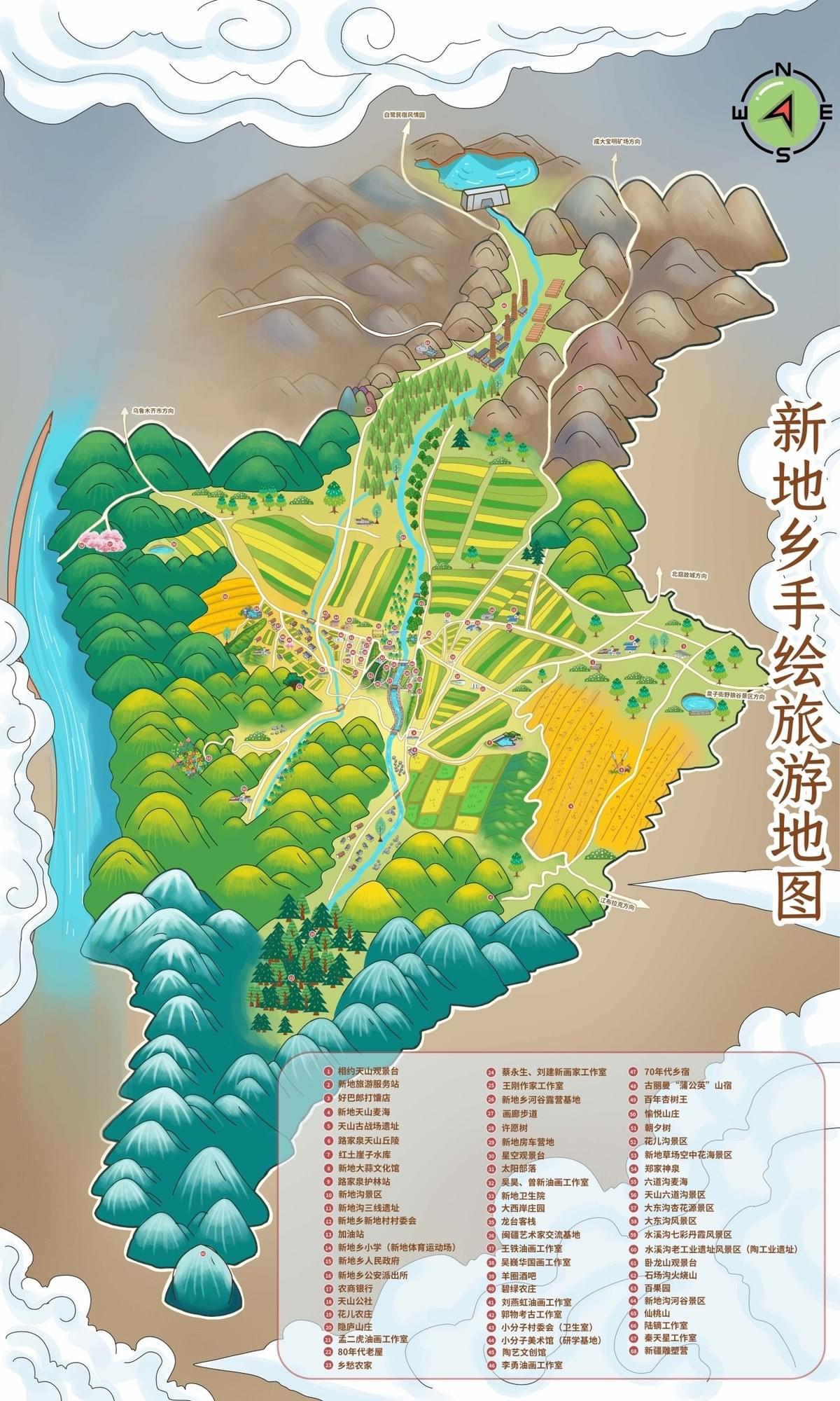 Hand-Drawn Map of Xindi Township, Xinjiang
