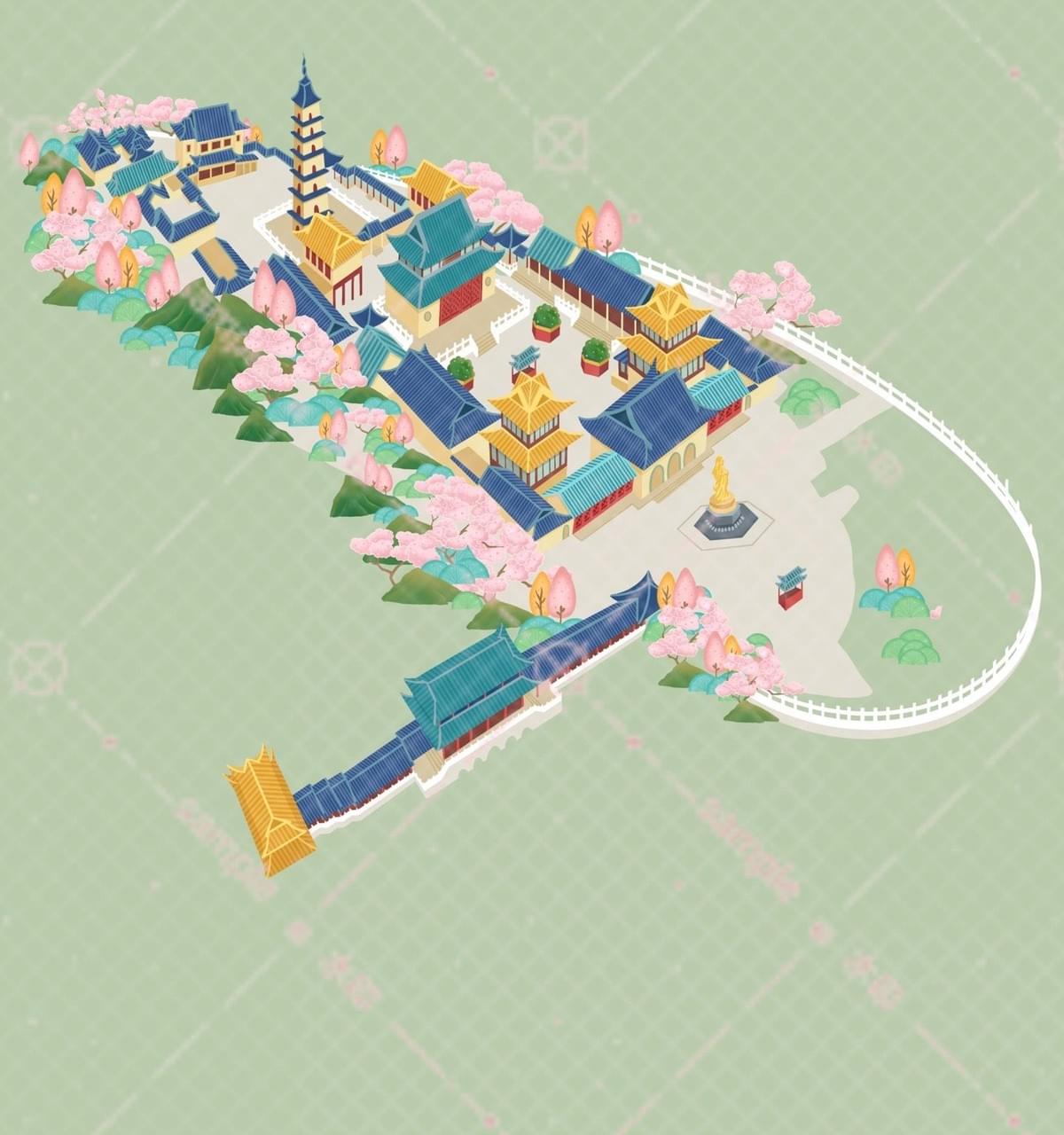 Hand-drawn map of Zhenguo Temple in Yangzhou