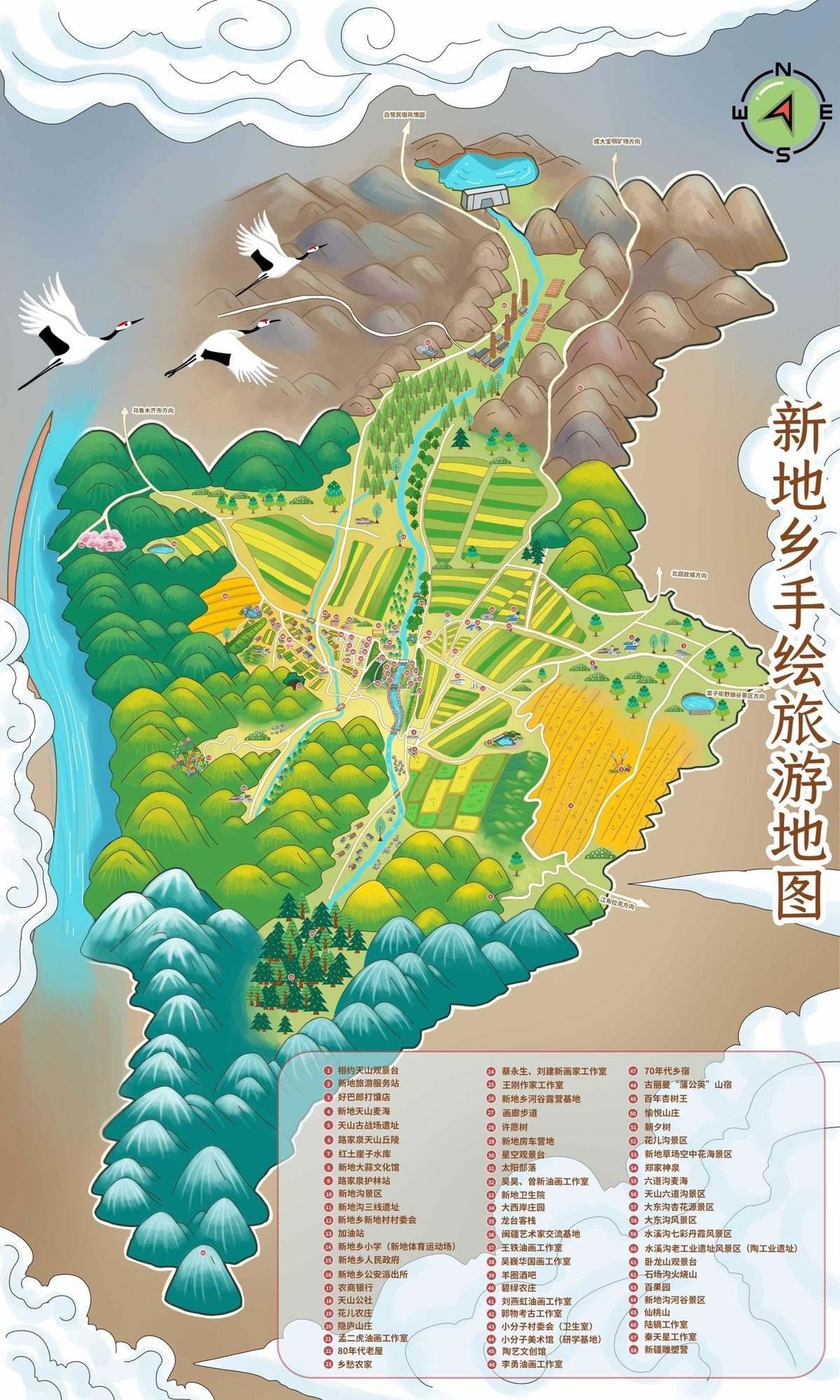 Hand-Drawn Map of Xindi Township, Xinjiang