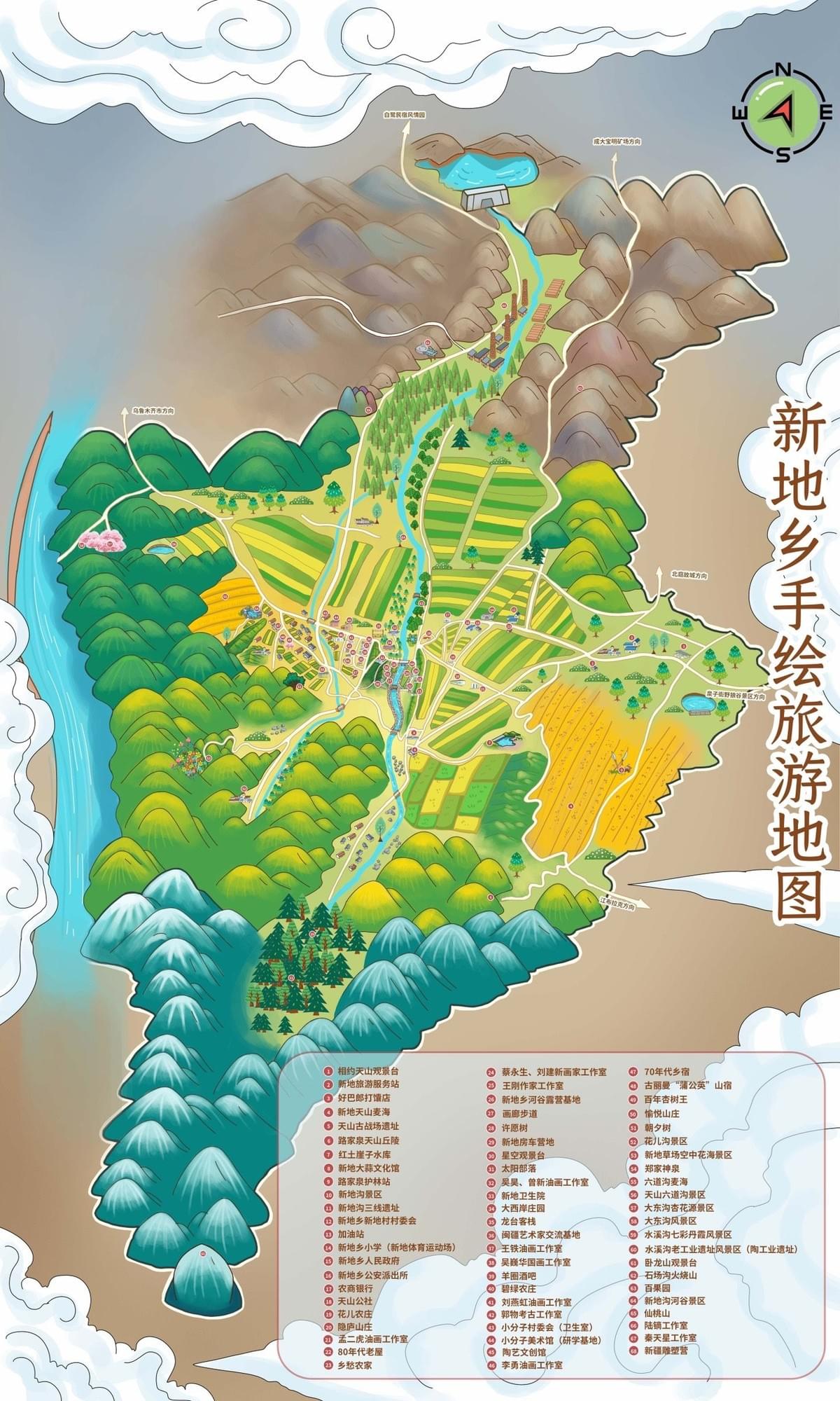 Hand-Drawn Map of Xindi Township, Xinjiang
