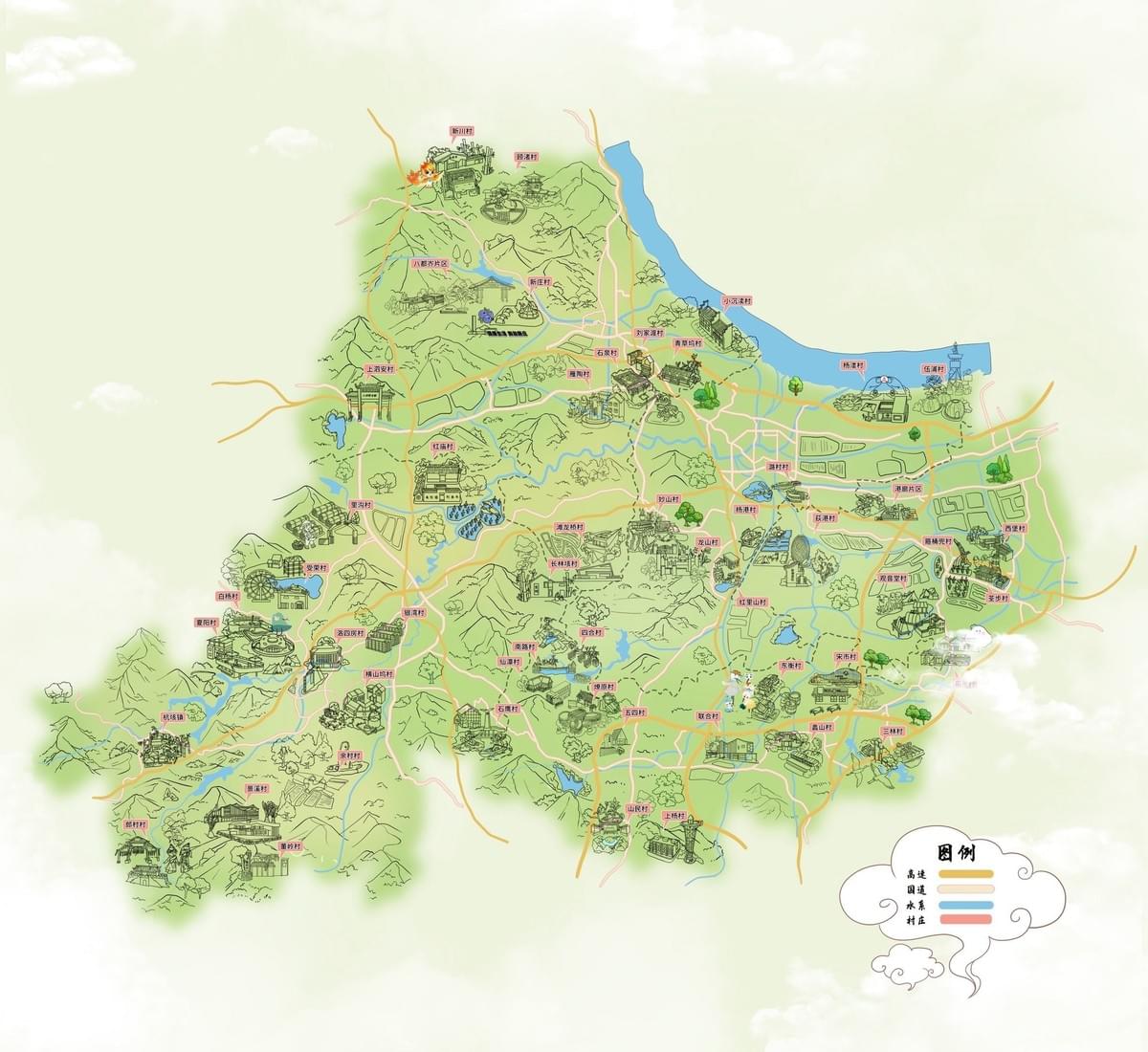 Huzhou's Rural Villages Illustrated Map