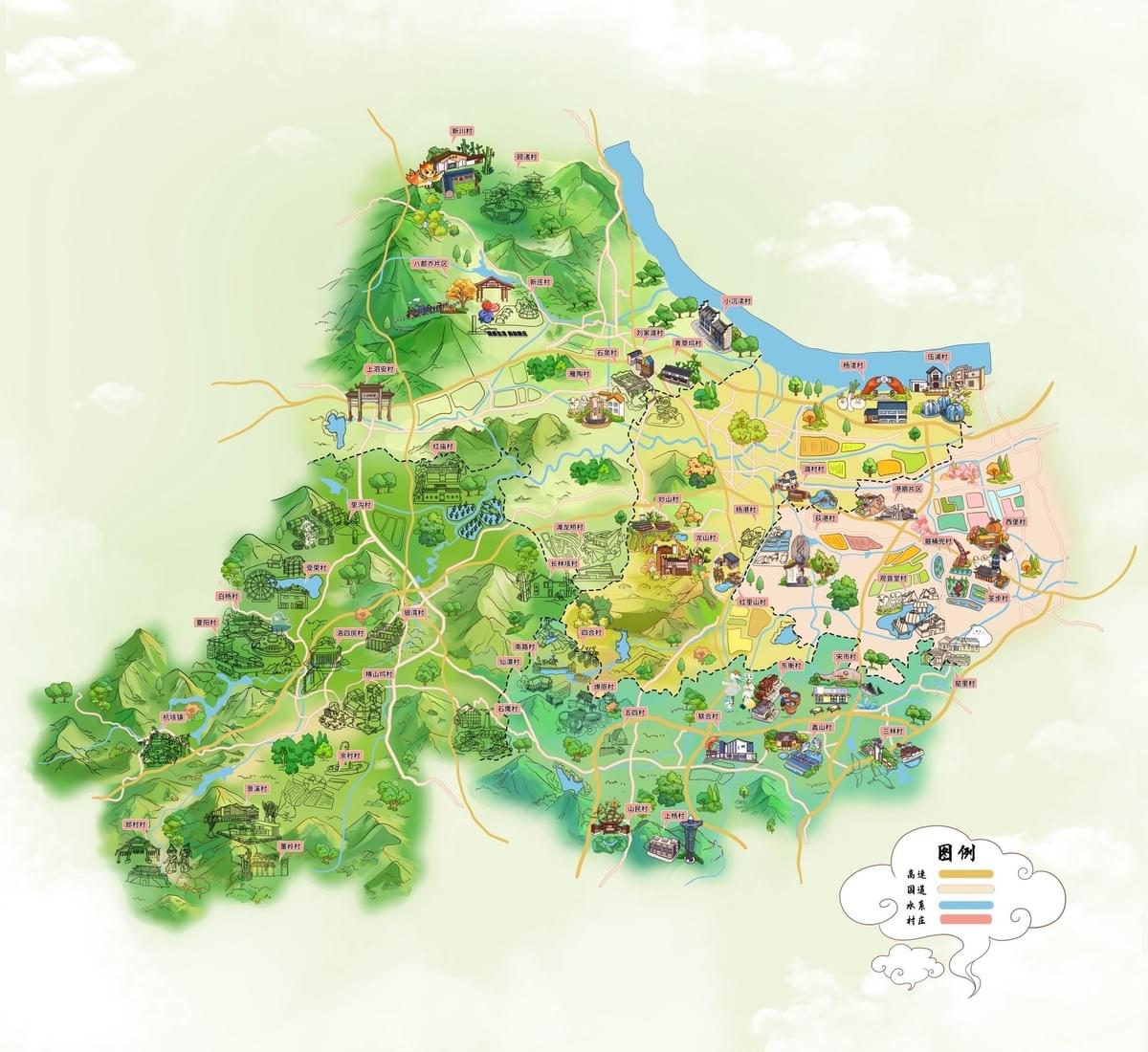 Huzhou's Rural Villages Illustrated Map