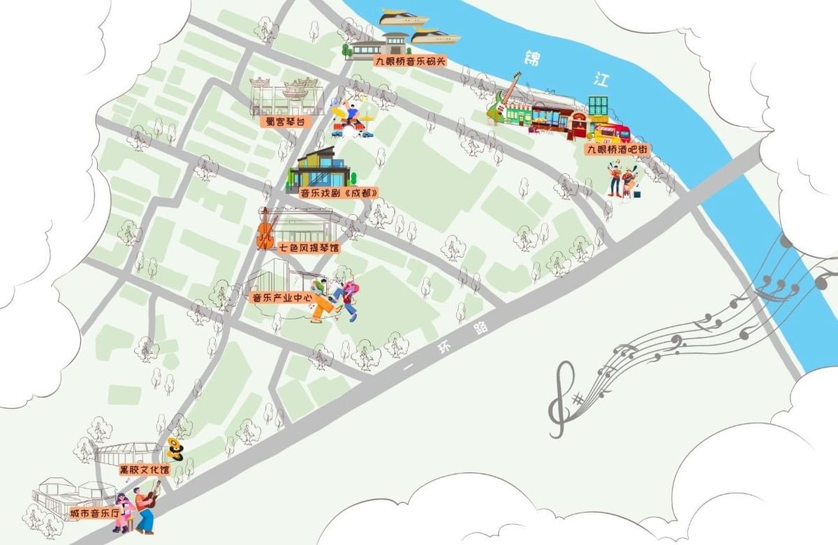 Chengdu Music Festival - Custom Hand-drawn Map Guide