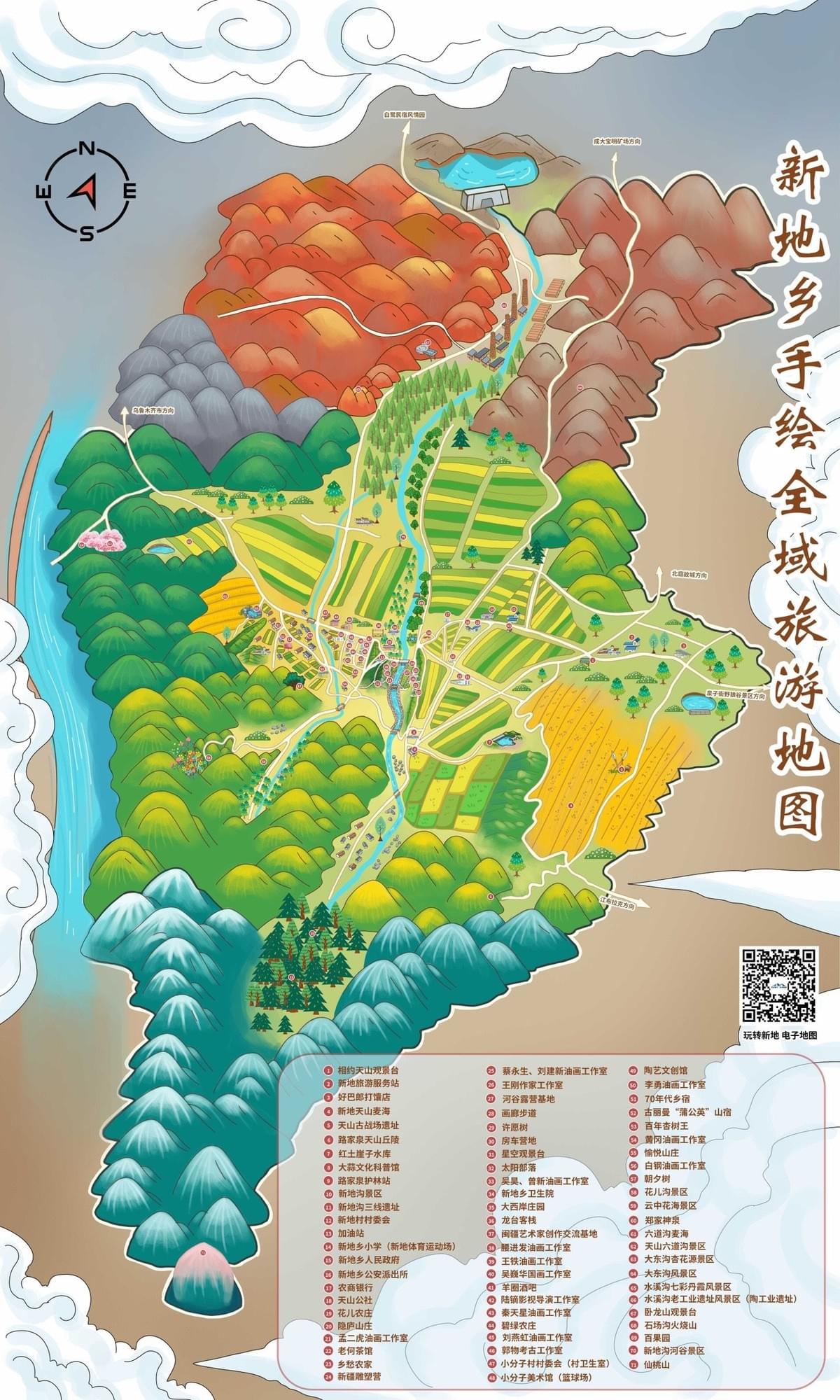 Hand-Drawn Map of Xindi Township, Xinjiang