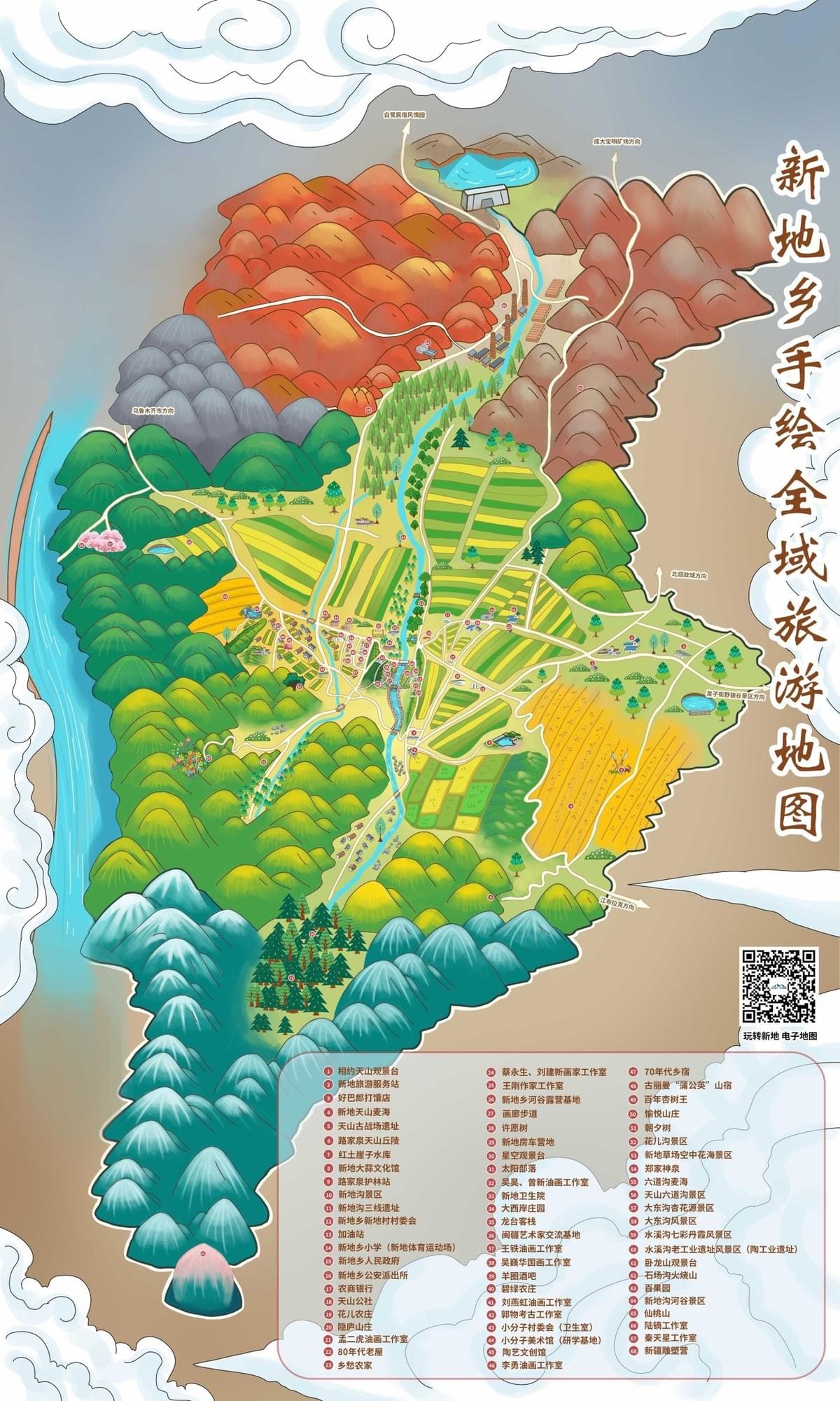Hand-Drawn Map of Xindi Township, Xinjiang