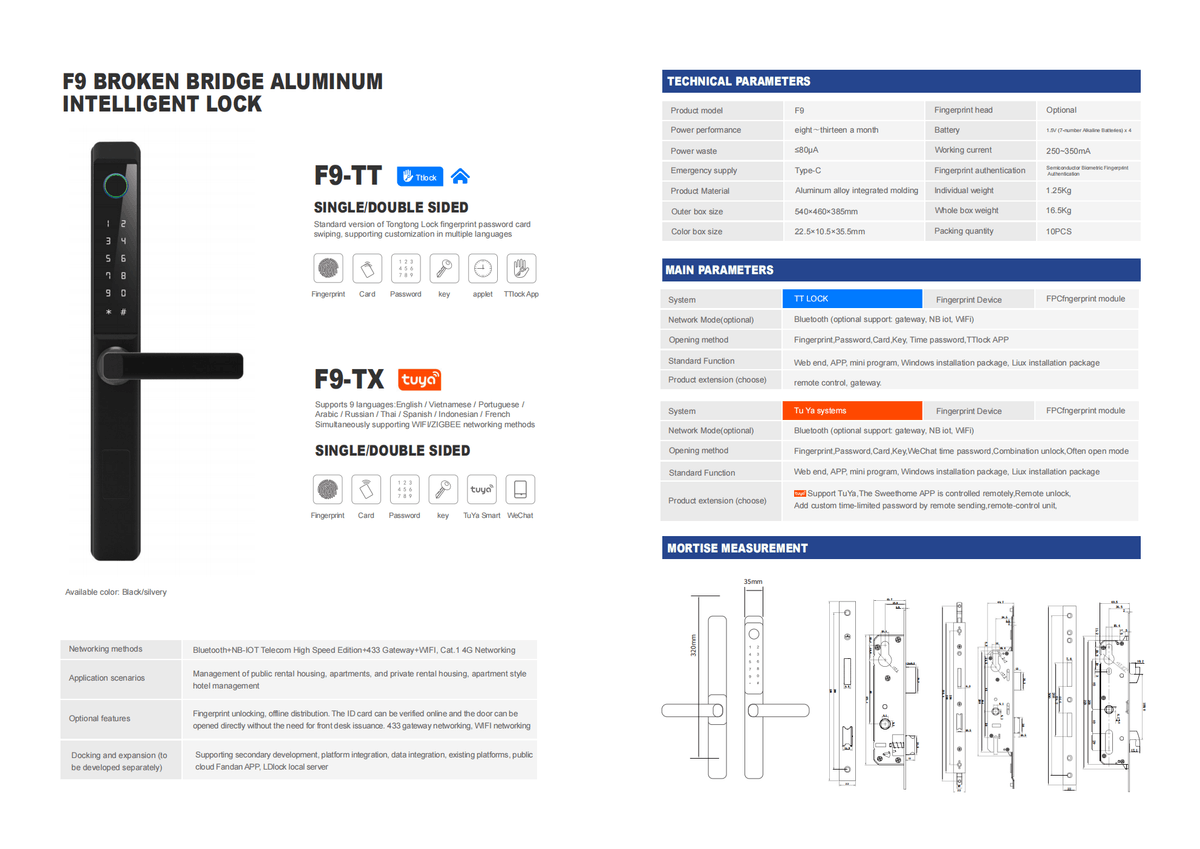 F9 Reinforced Broken-Bridge Aluminum Smart Door Lock