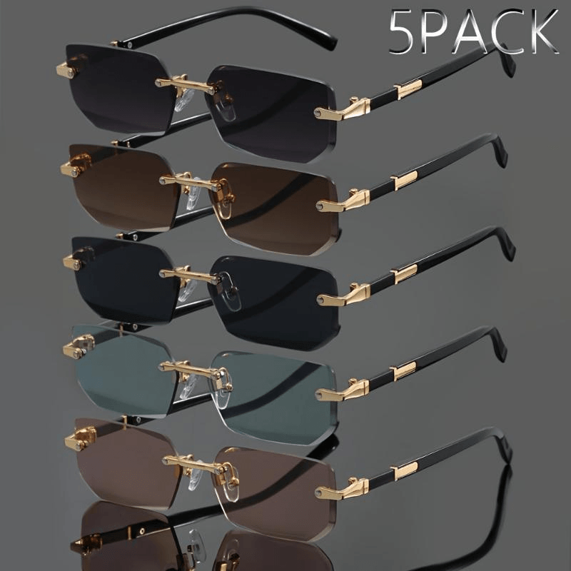 5pcs Men's and Women's Frameless Metal Fashion Glasses Classic Retro Trendy Glasses for Summer Parti