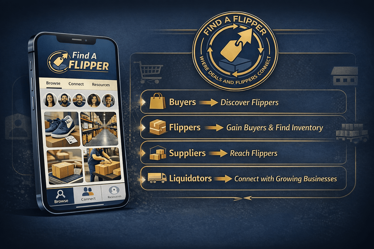 Join our platform to discover opportunities and collaborate with fellow buyers and flippers. Connect with the Reselling Community Like Never Before Create a Coming Soon landing page for Find A Flipper, a discovery & collaboration platform for the reselling/flipping community (people who buy & resell items). It is not a marketplace. Use images of reselling, pallets, warehouses, online sellers — no flip-flops.Sections in this order:About – Platform where buyers, flippers, suppliers, & liquidators connect, share resources, & discover opportunities.Buyers – Find flippers, unique items, & great deals.Flippers – Gain followers & buyers, increase visibility, find inventory from pallet suppliers.Suppliers – Pallet sellers get discovered by flippers buying individual pallets.Wholesale Liquidators – Connect with buyers sourcing truckloads.Add a CTA to join the waitlist.Headline: Where Buyers, Flippers, & Inventory Sources Connect.Design: clean, modern, mobile friendly.