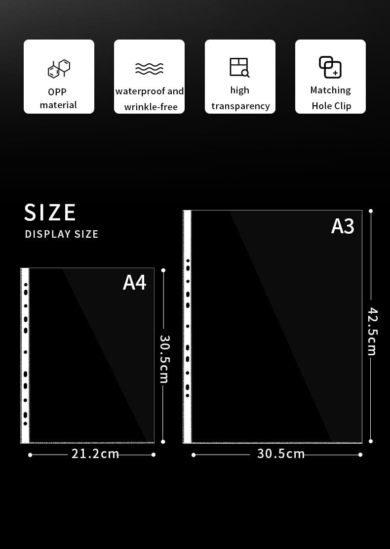 Wholesale A3/A4 OPP Plastics Waterproof Punch Pocket Clear Sheet Protector 11 Hole Transparent Sheet