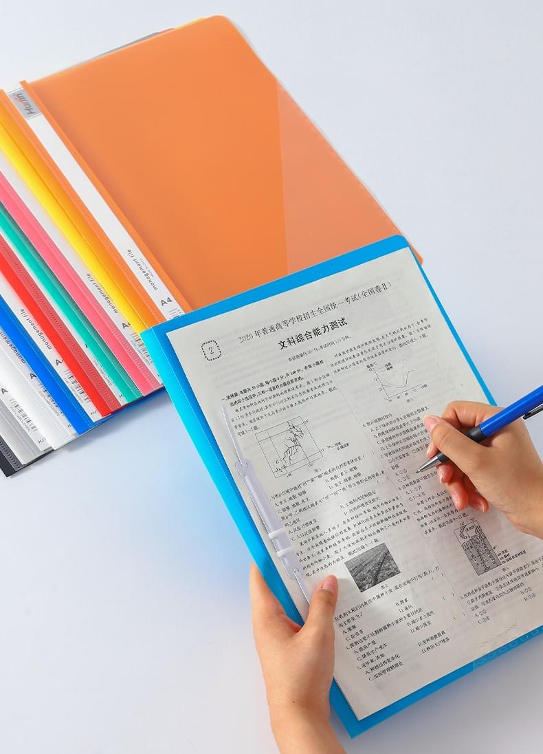 A4 Size Two Holes PP Plastic Clear Swing Clip Report File Folder for Business Management