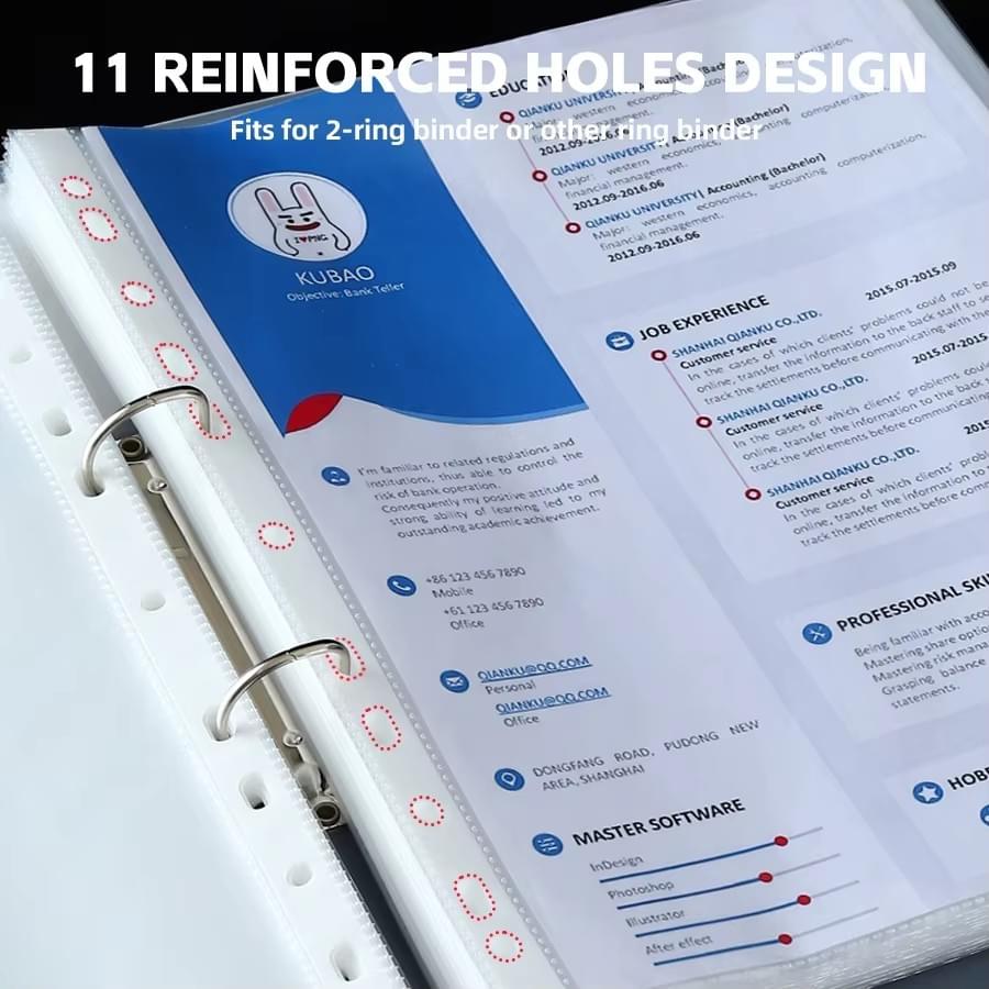Wholesale A3/A4 PP File Punch Pockets with 11 Holes Page Sheet Protector for Filing Products
