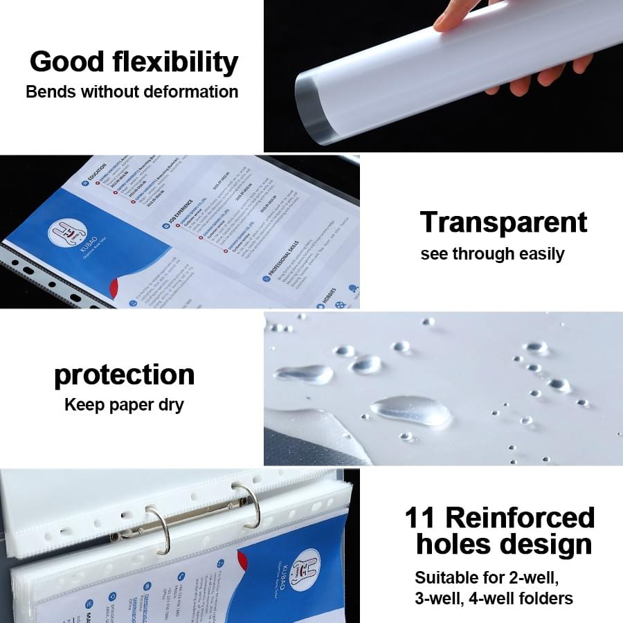Wholesale A3/A4 PP File Punch Pockets with 11 Holes Page Sheet Protector for Filing Products