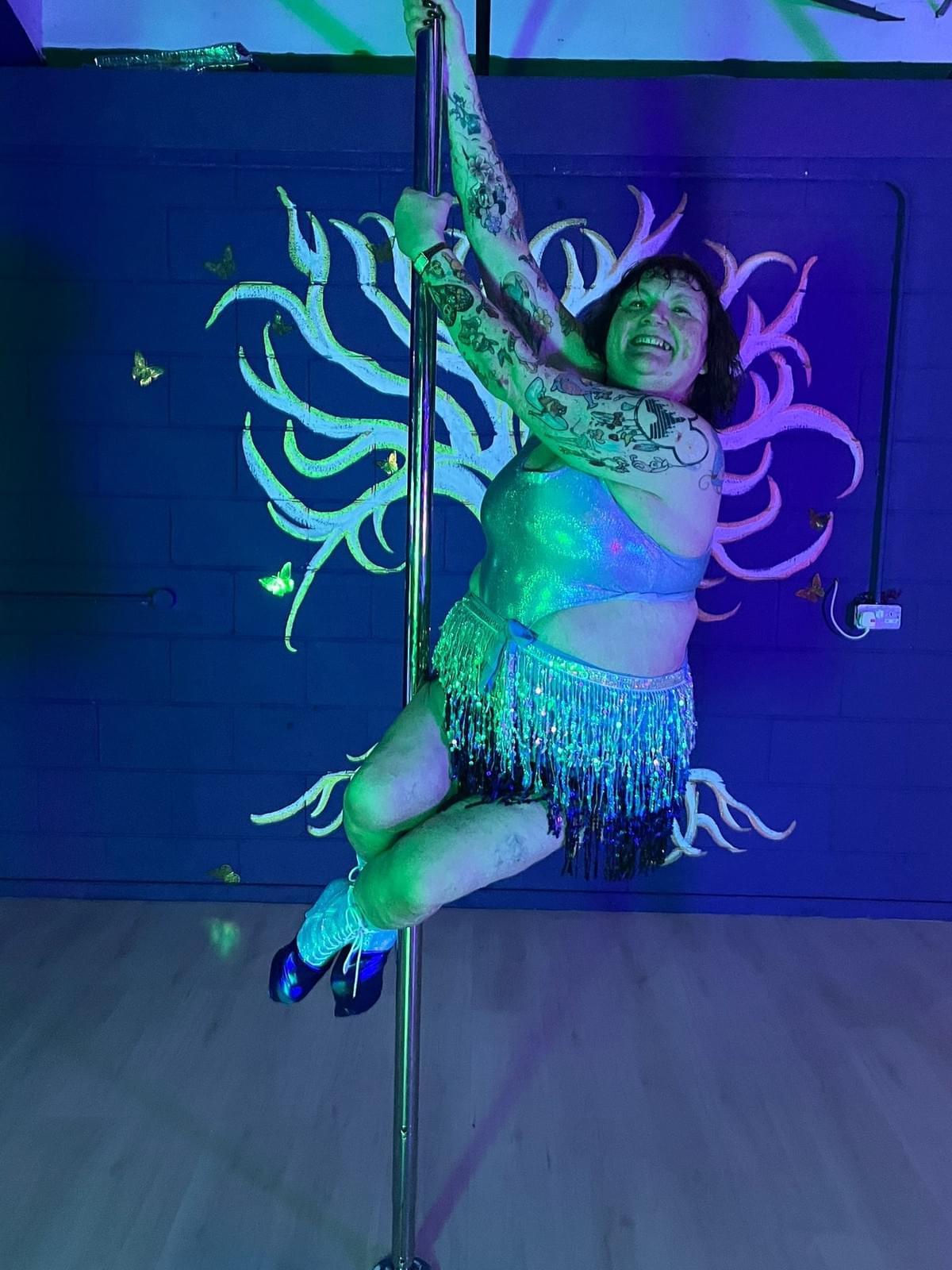 Beautiful Bev showing us that all bodies can enjoy pole fitness