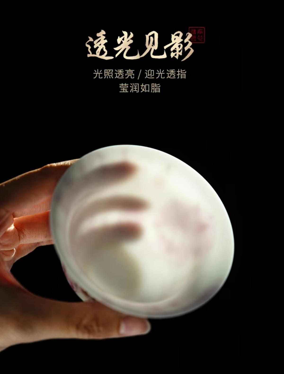 Ice-clear White Porcelain Lotus-Inspired Three-Piece Covered Bowl