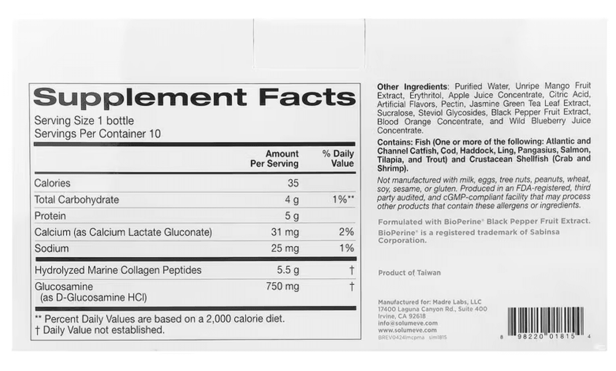 Solumeve, Liquid Marine Collagen Peptides, Mango Apple, 10 Bottles, 1.69 fl oz (50 ml) Each