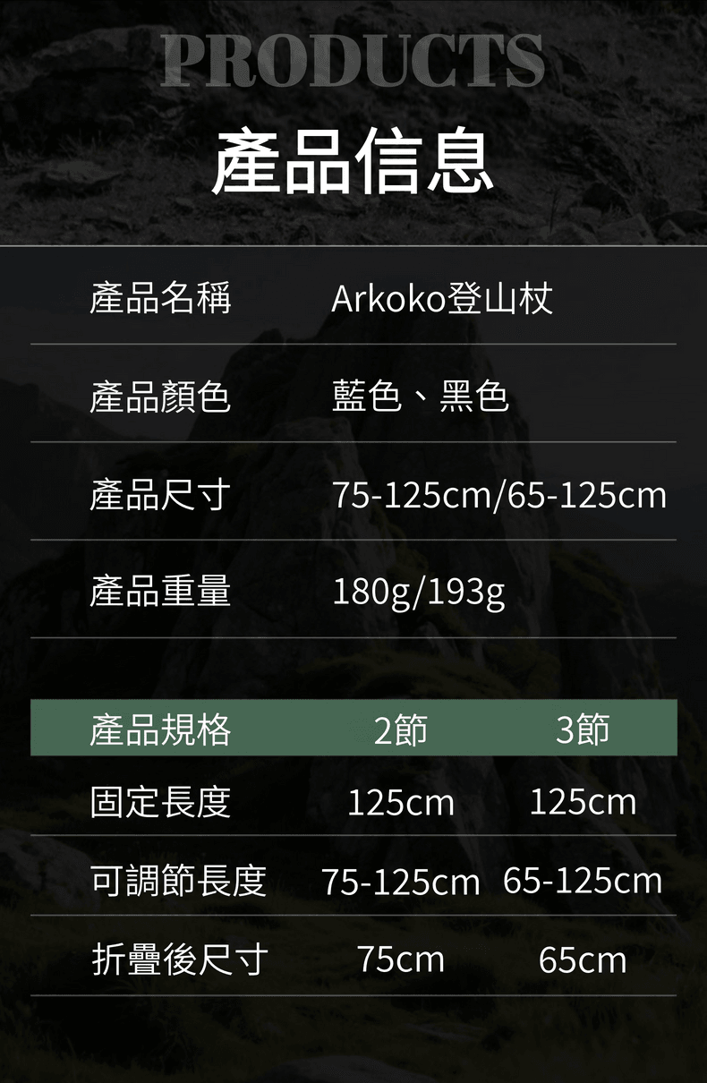 Arkoko兩節式登山杖