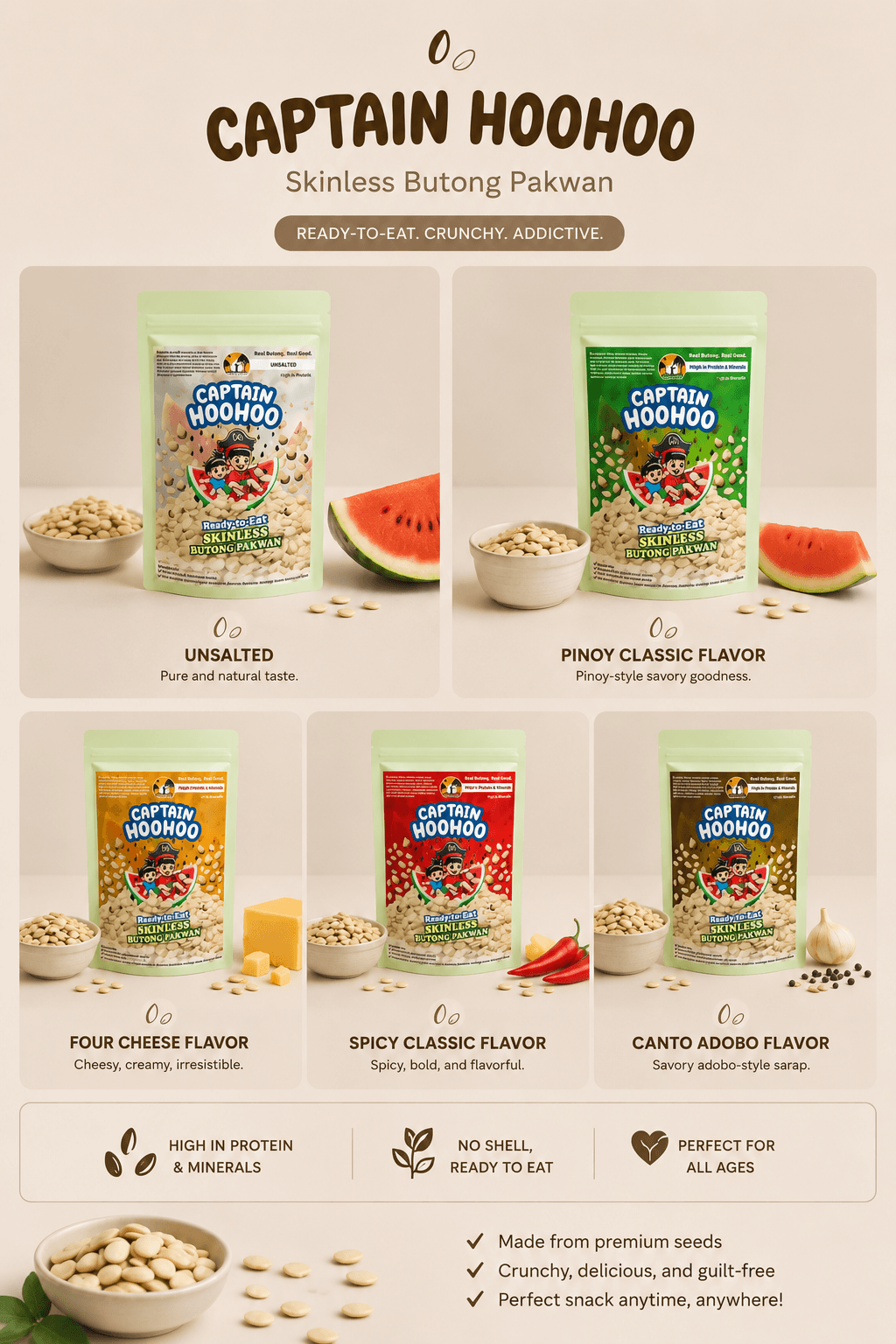 Captain Hoohoo - Skinless Butong Pakwan 100g x 48packs (RESELLER PACKAGE)