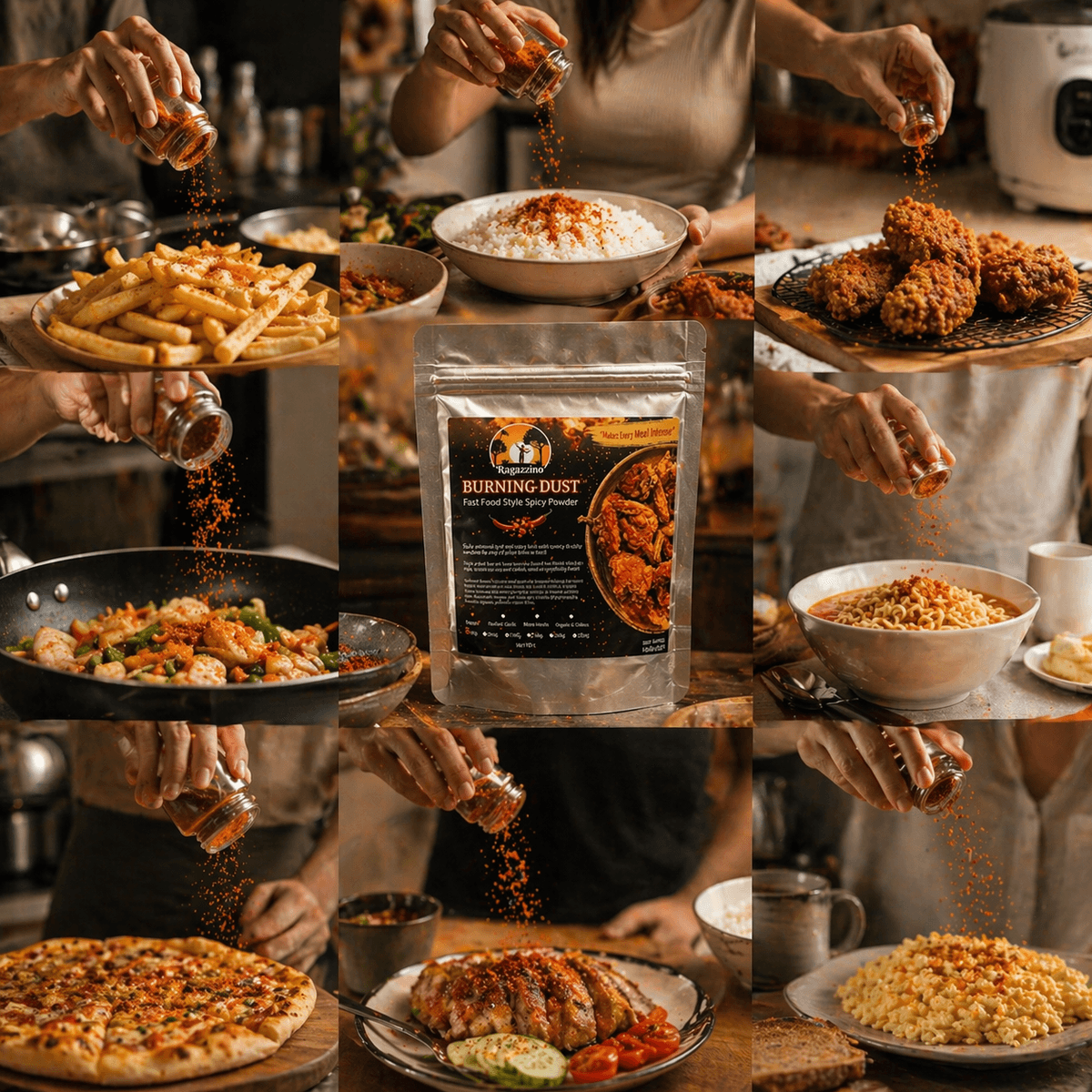 Indulge in our range of innovative snacks that blend classic flavors with contemporary twists. From crunchy bites to savory treats, each snack is crafted to celebrate the fun and excitement of childhood snacking. Perfect for sharing or enjoying solo, our snacks are designed to make every moment a tasty experience. Unique Snacks What We Offer Ragazzino Foods Corporation is a bold and innovative brand that brings back the flavors of childhood through fast food-style spicy powders, dipping salts, snacks, and other unique creations. Our products are rooted in nostalgia, crafted to spark memories and deliver a fun, flavorful experience in every bite.