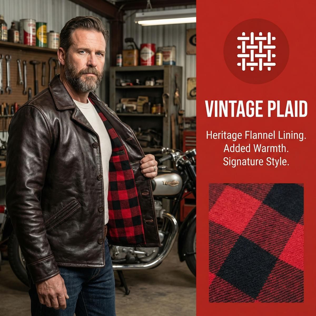 Heritage Full-Grain Leather Jacket – Flannel-Lined Classic for the Modern Gentleman