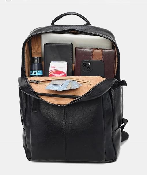 Men’s Top Grain Leather Travel Backpack | Large Capacity Business Bag with Trolley Sleeve