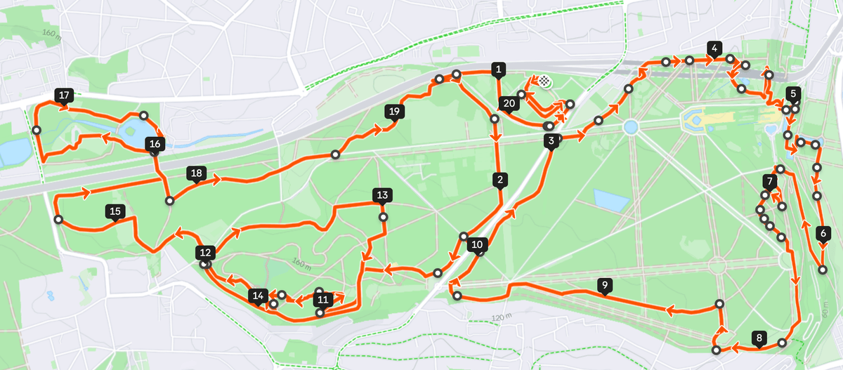 Carte du parcours du trail de 21 km dans le Domaine national de Saint Cloud