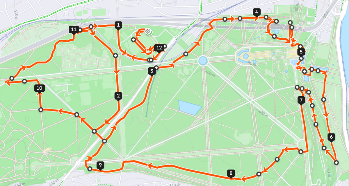 Carte du parcours du trail de 12 km dans le Domaine national de Saint Cloud