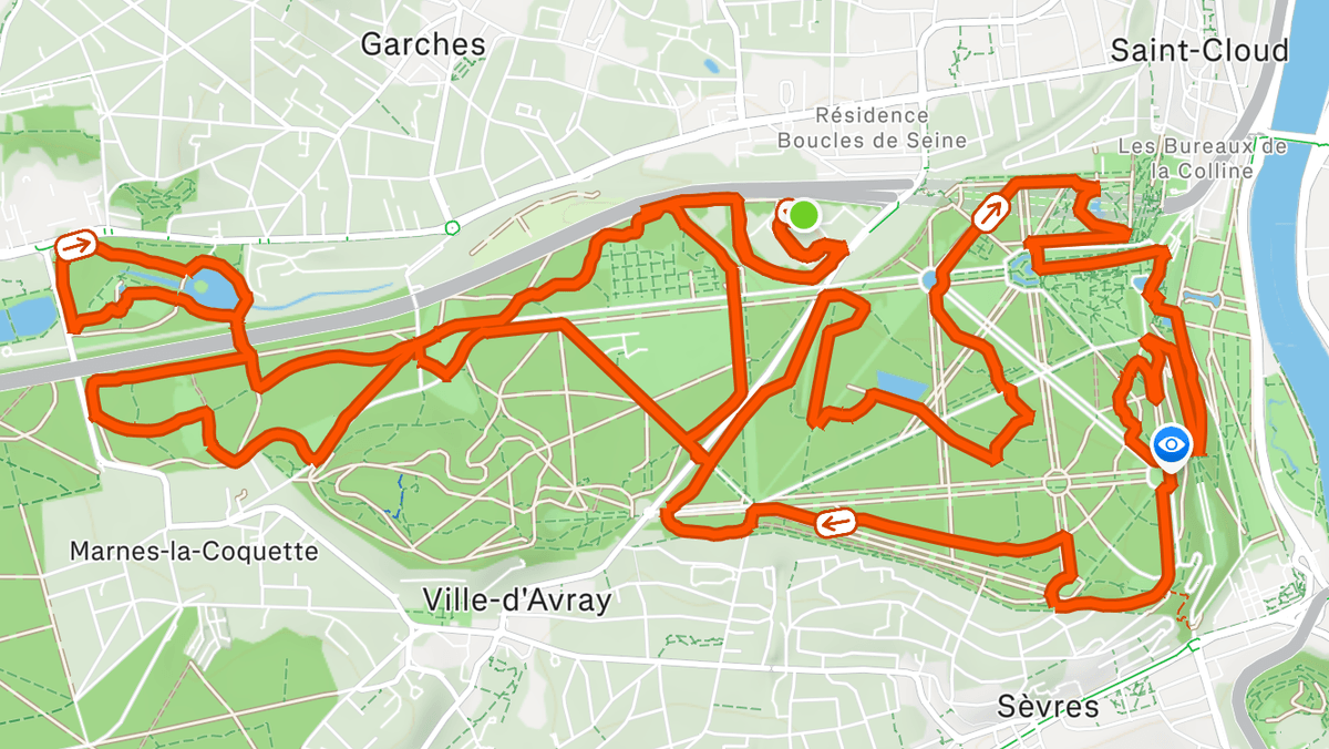 Carte du parcours du trail de 20 km dans le Domaine national de Saint Cloud