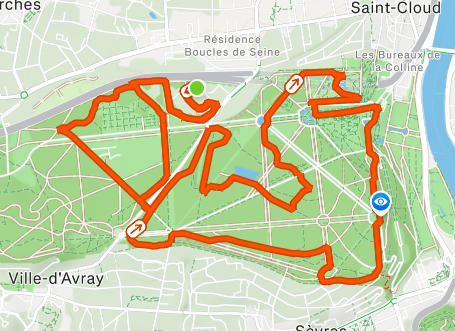 Carte du parcours du trail de 12 km dans le Domaine national de Saint Cloud