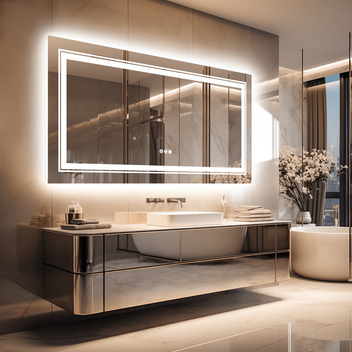 Miroir de courtoisie anti-buée éclairé par LED