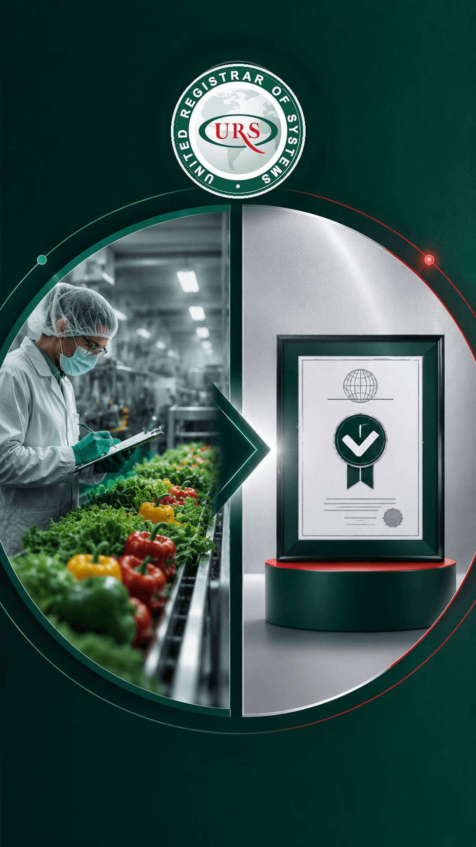 مشهد مهني يعكس الفرق بين تطبيق نظام ISO 22000 داخل المنشأة ومسار نيل الشهادة، مع عناصر بصرية توحي بضبط الممارسات وتدريب الكوادر وهيكلة السجلات من جهة، ومراجعة الأدلة الميدانية والتحقق من برامج المتطلبات الأساسية من جهة طرف ثالث.