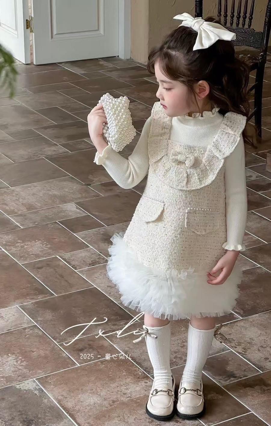 蝴蝶結背帶裙套裝