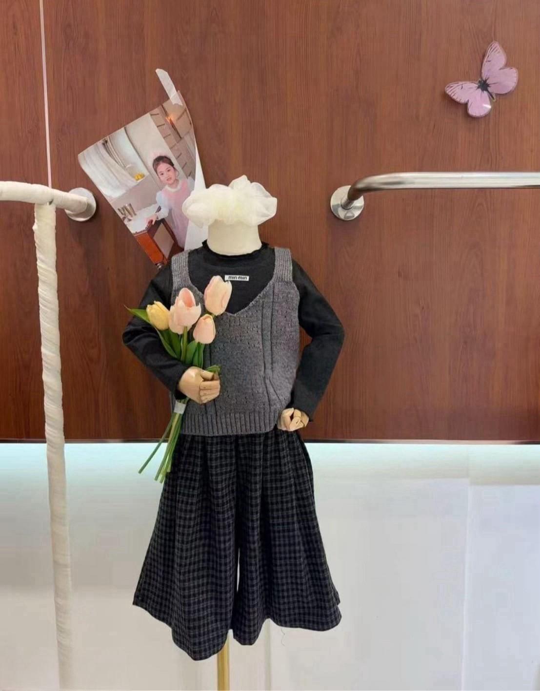 格子褲三件套裝