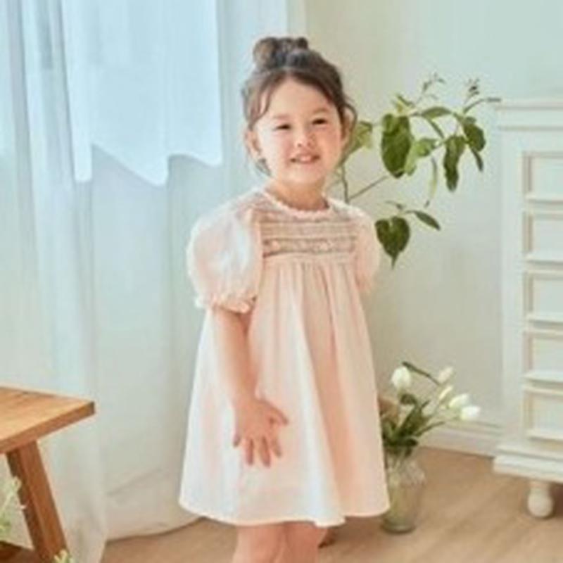 韓國-CHOU CHOU粉色蕾絲洋裝