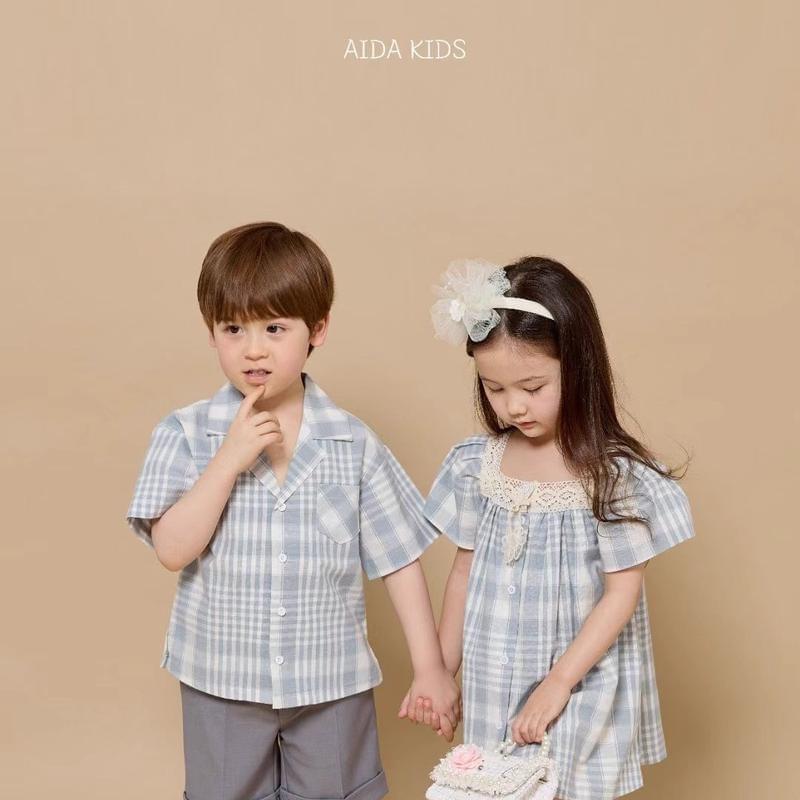 韓國-AIDA 藍格襯衫上衣