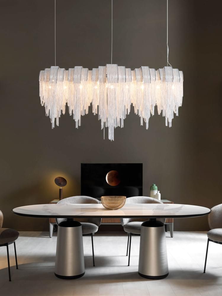 Modern Art Deco Style Metal Tassel Gold/Silver Chandelier for Luxury Living Room