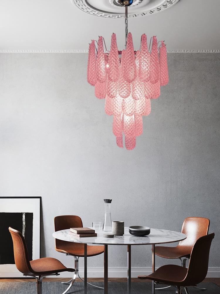 Modern Glass Chandelier - Adjustable Rod Chandelier Light Fixture for Living Room, Kitchen Island