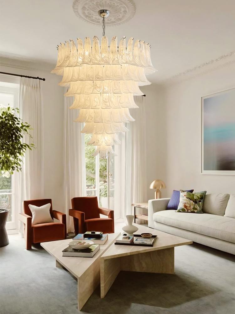Murano Glass Petal Chandelier - Hand-Blown Cascade Glass Desiges , Luxury Lighting for Living Room