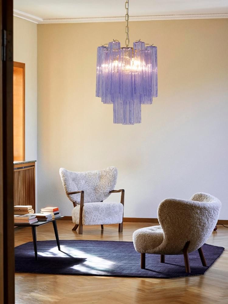 Hand-blown Murano 48 Glass Chandelier Crystal Tube Multi-Tier Ceiling Light with Adjustable Chain