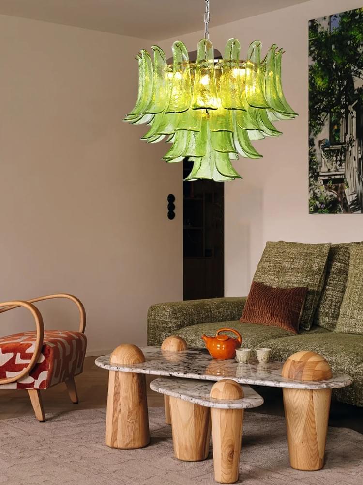 Murano Glass Petal Chandelier - Hand-Blown Cascade Glass Desiges , Luxury Lighting for Living Room