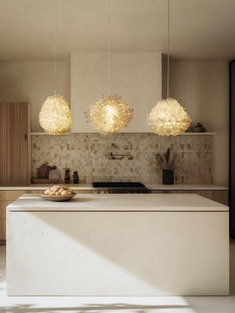 Unique Crystal Cluster Pendant Light-Adjustable Rod Hanging Pendant Light for Living Room & Bedroom