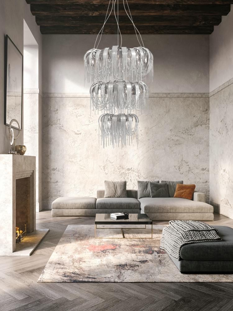  Modern Art Deco Style Metal Tassel LED Chandelier for Luxury Living Room