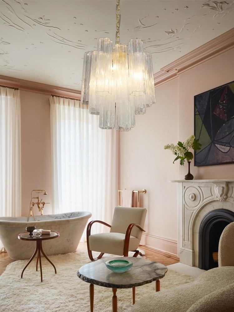 Modern Murano Crystal Pendant - 15 Handblown Glass waterfall Tubes for entrances