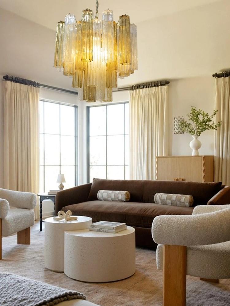 Modern Mutil-Layer Lights 36 Glass Rod Brass/Chrome Lorelei Waterfall Round Pendant for Living Room