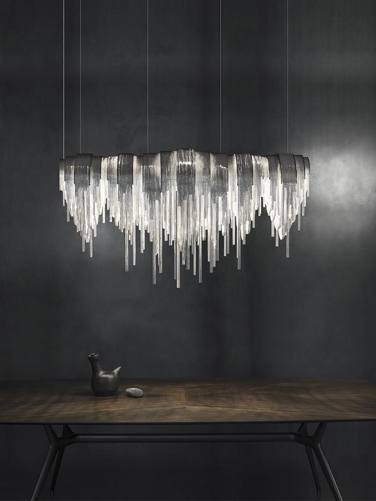  Modern Art Deco Style Metal Tassel LED Chandelier for Luxury Living Room