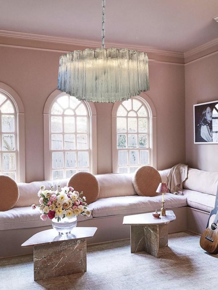 Murano Crystal Chandelier - 101 Handblown Tubular Glass Luxury Lights for Living Room