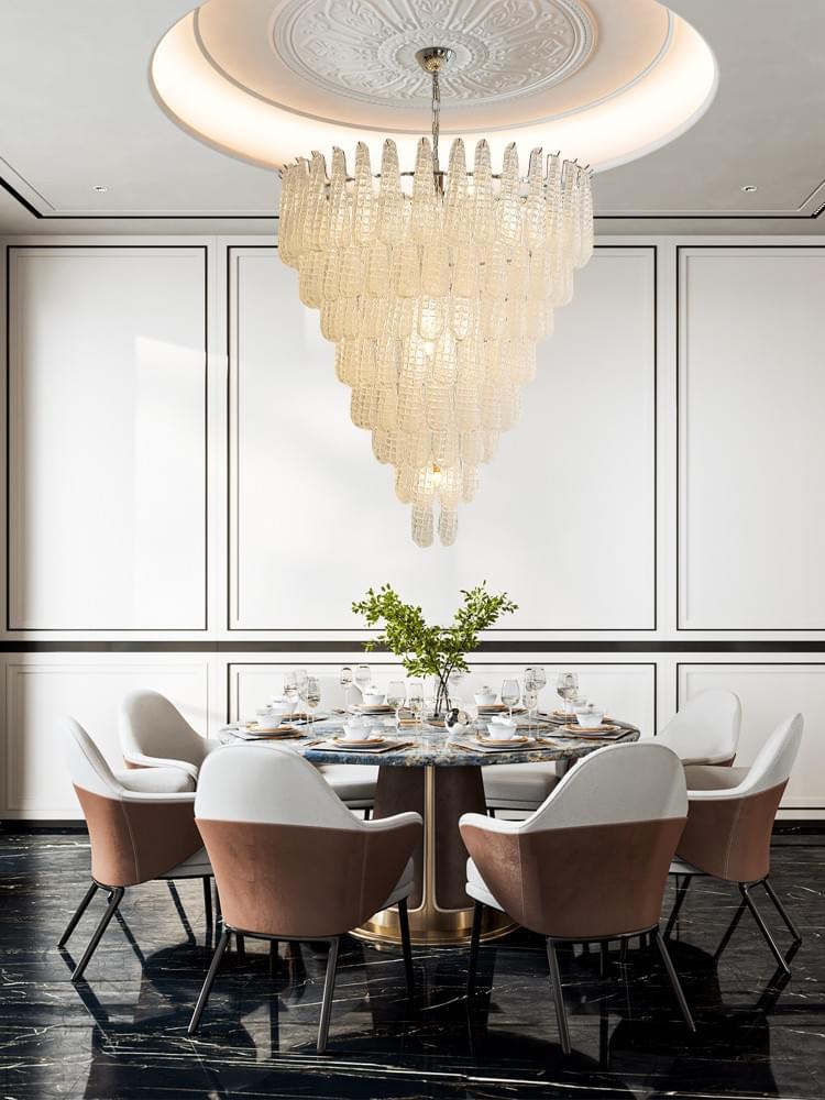 Modern Glass Chandelier - Adjustable Rod Chandelier Light Fixture for Living Room, Kitchen Island