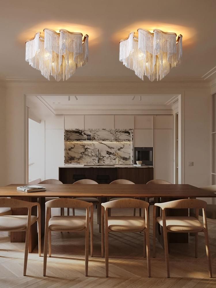 Modern Waterfall Long Chandelier Lamp in Nickel Gold Black Nickel for Dining Room